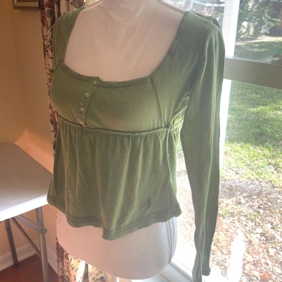 BDG Urban Outfitters Y2K Henley Babydoll Peplum Top L Green Soft Girl Coquette - Picture 2 of 12